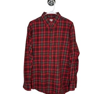 BROOKS BROTHERS Men’s Red/Gray Plaid Flannel Button-Down Cotton/Wool Shirt Sz L